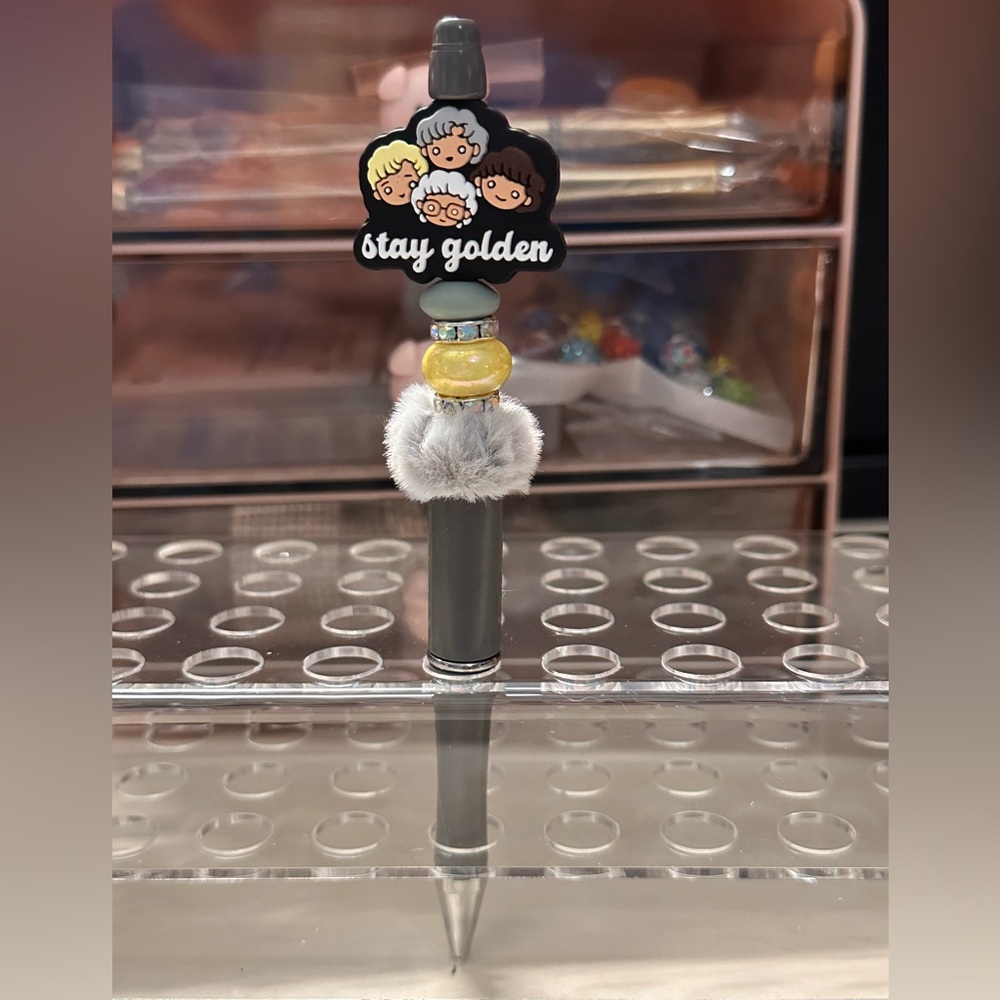 Stay Golden Gray Pen with Pom Pom